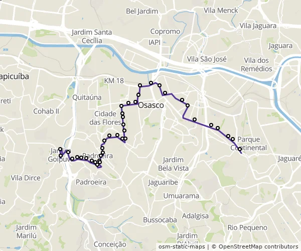 Mapa do itinerário da linha