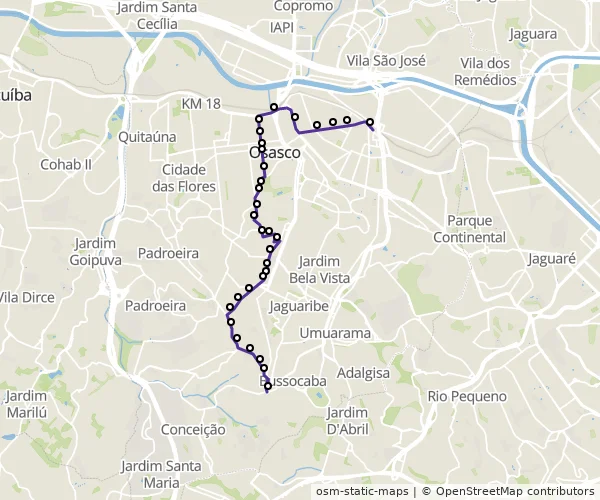 Mapa do itinerário da linha