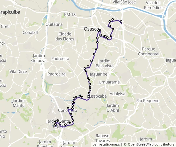 Mapa do itinerário da linha