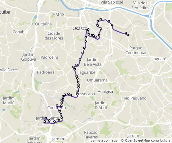 Mapa do itinerário da linha