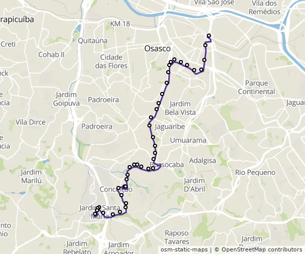 Mapa do itinerário da linha