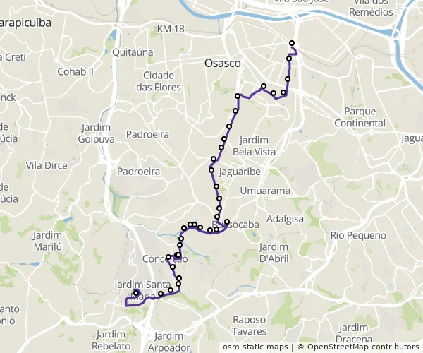 Mapa do itinerário da linha