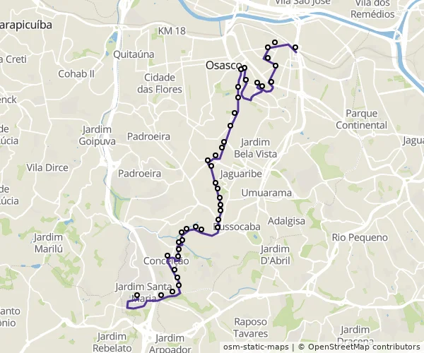 Mapa do itinerário da linha