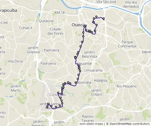 Mapa do itinerário da linha