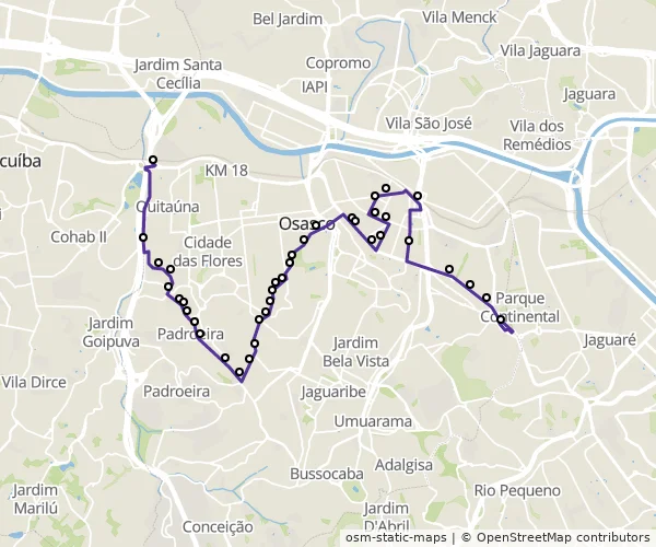 Mapa do itinerário da linha