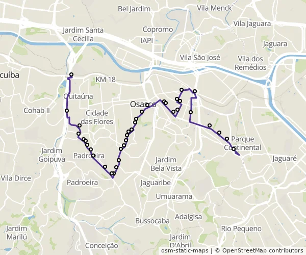 Mapa do itinerário da linha