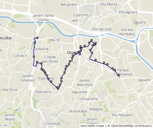 Mapa do itinerário da linha