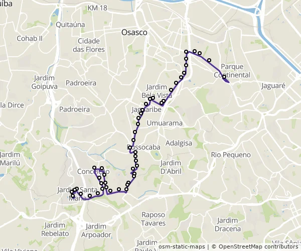 Mapa do itinerário da linha