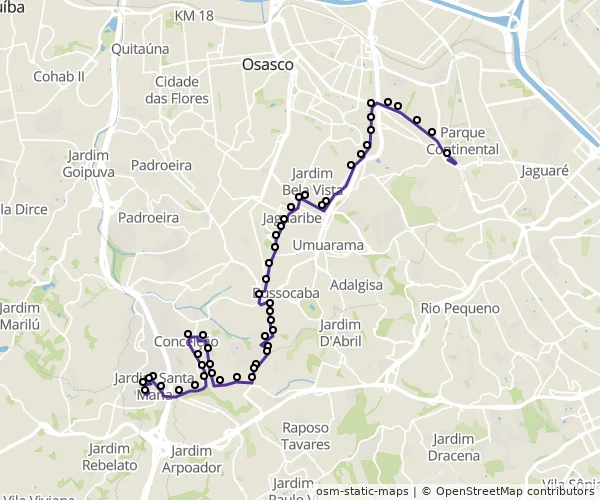 Mapa do itinerário da linha