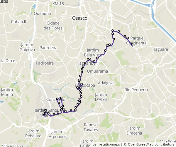 Mapa do itinerário da linha