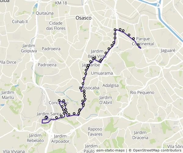 Mapa do itinerário da linha