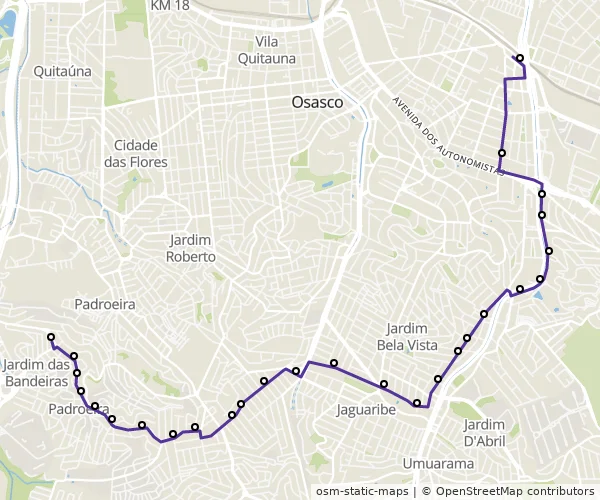 Mapa do itinerário da linha