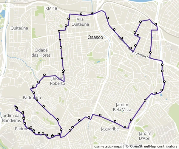 Mapa do itinerário da linha