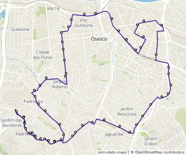 Mapa do itinerário da linha