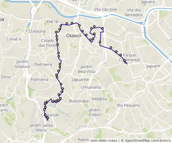 Mapa do itinerário da linha