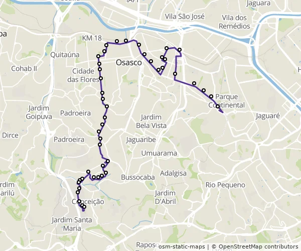 Mapa do itinerário da linha