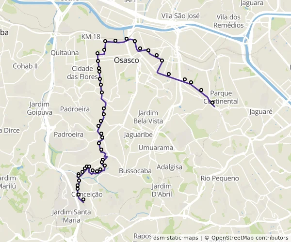 Mapa do itinerário da linha