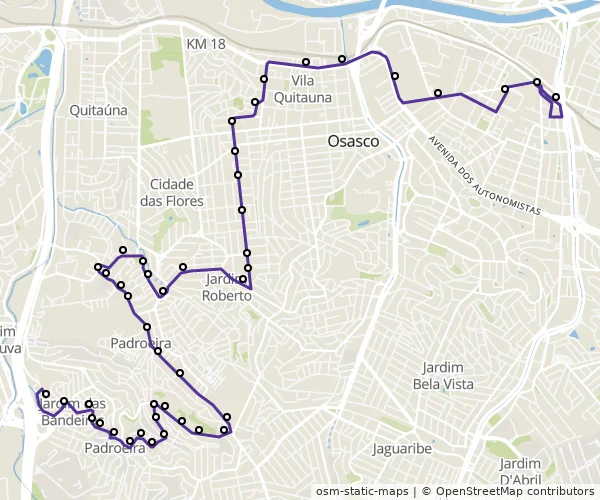 Mapa do itinerário da linha