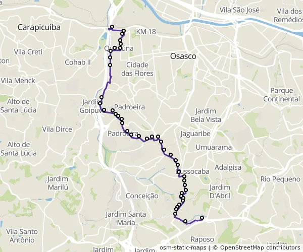 Mapa do itinerário da linha