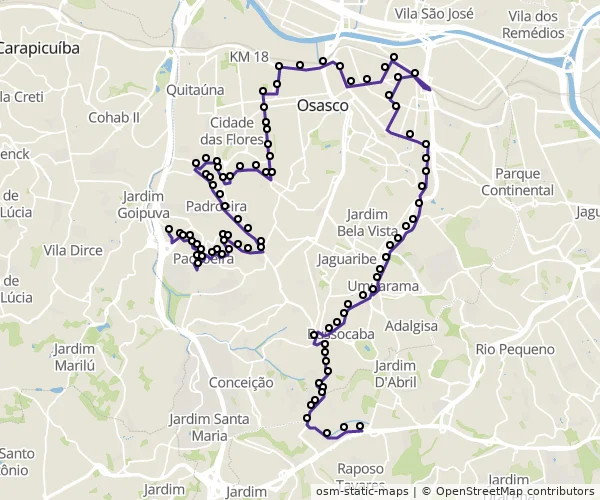 Mapa do itinerário da linha