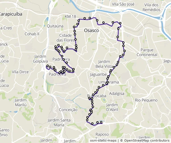 Mapa do itinerário da linha