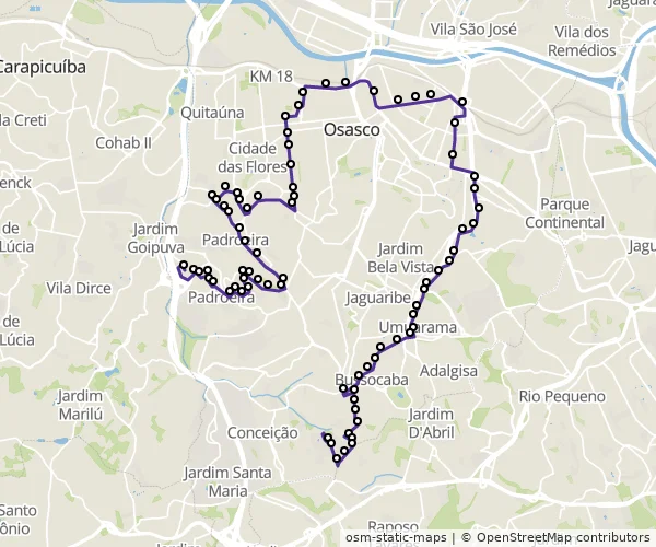 Mapa do itinerário da linha