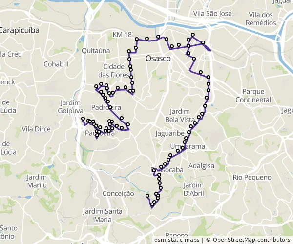 Mapa do itinerário da linha