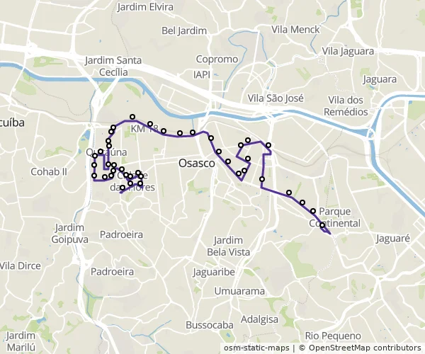 Mapa do itinerário da linha