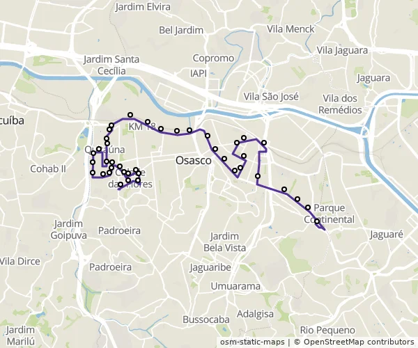Mapa do itinerário da linha