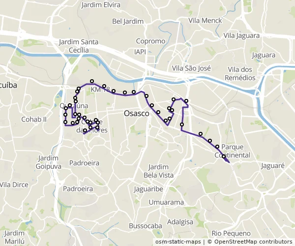 Mapa do itinerário da linha