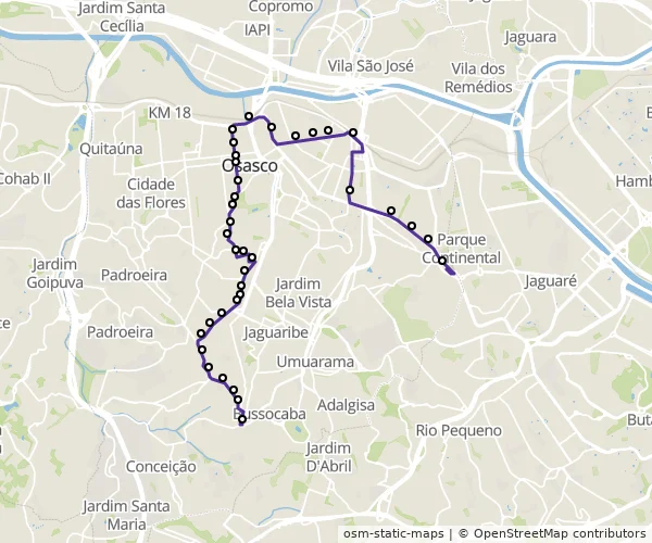 Mapa do itinerário da linha