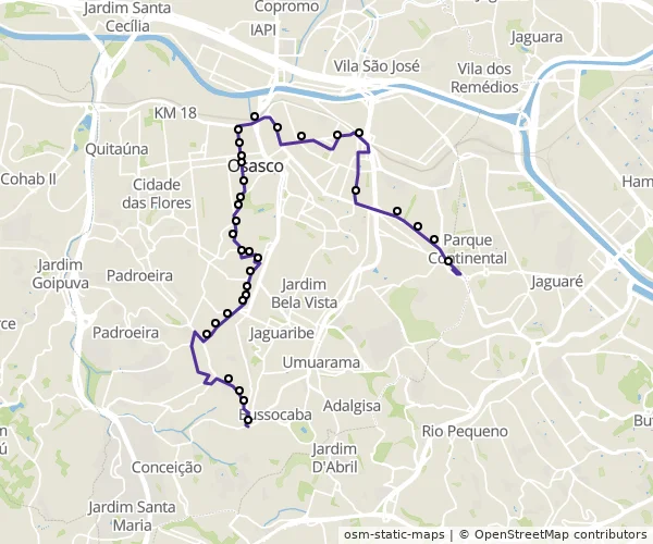 Mapa do itinerário da linha