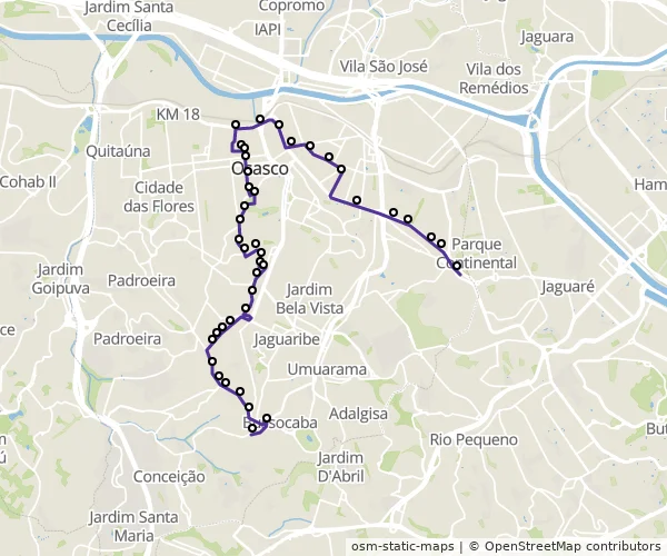 Mapa do itinerário da linha
