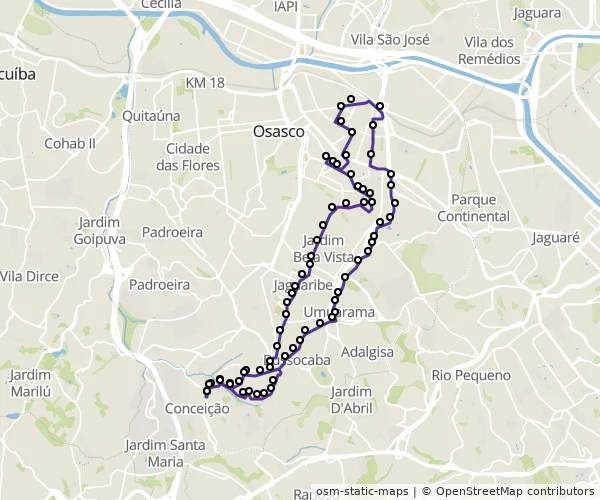 Mapa do itinerário da linha
