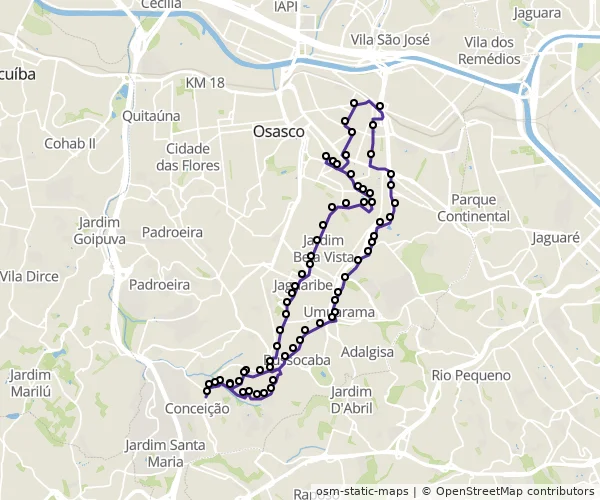 Mapa do itinerário da linha