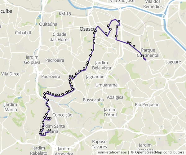 Mapa do itinerário da linha