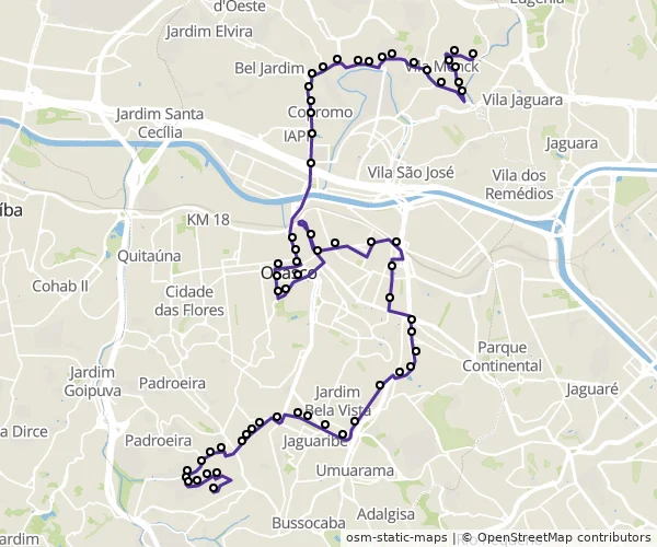 Mapa do itinerário da linha