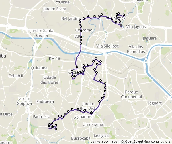 Mapa do itinerário da linha