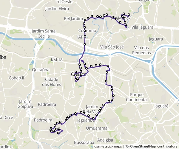Mapa do itinerário da linha