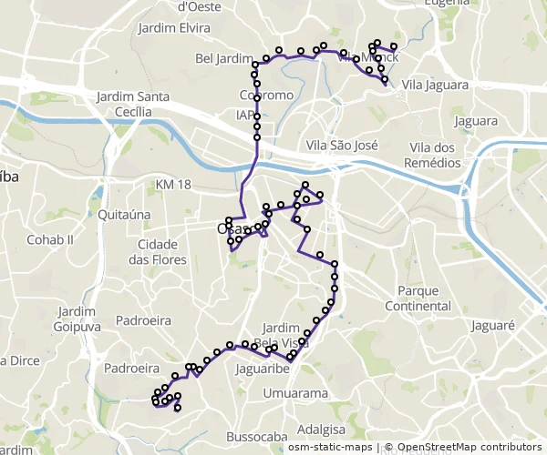 Mapa do itinerário da linha