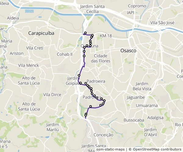Mapa do itinerário da linha
