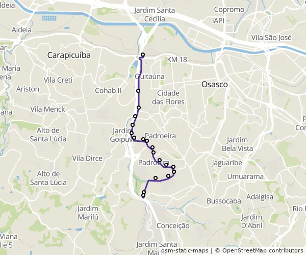 Mapa do itinerário da linha