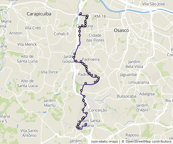 Mapa do itinerário da linha
