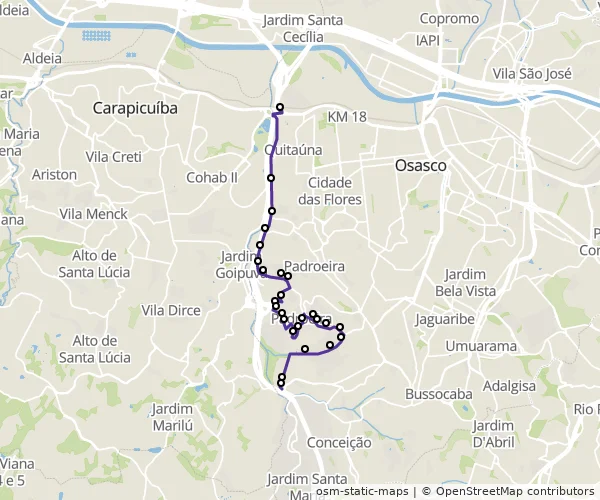 Mapa do itinerário da linha