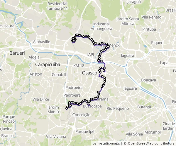 Mapa do itinerário da linha
