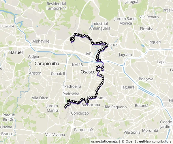 Mapa do itinerário da linha