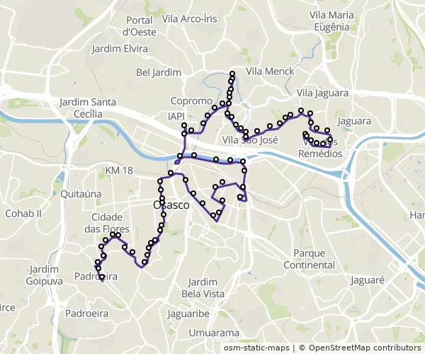 Mapa do itinerário da linha