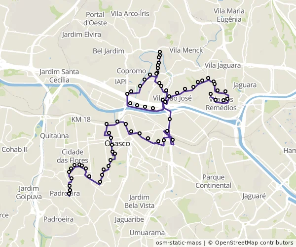 Mapa do itinerário da linha