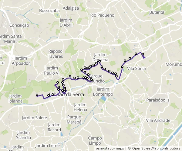 Mapa do itinerário da linha