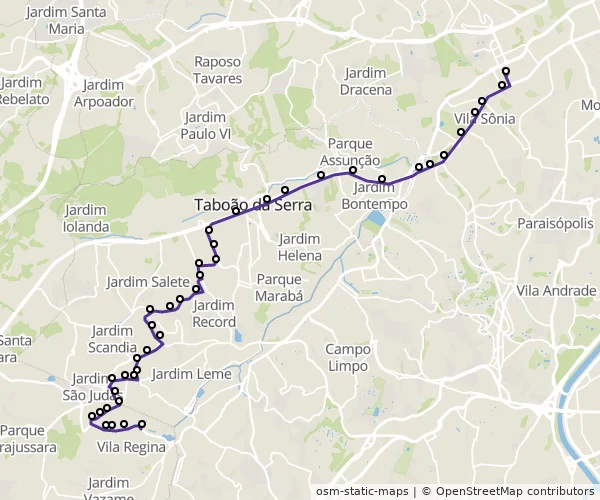 Mapa do itinerário da linha